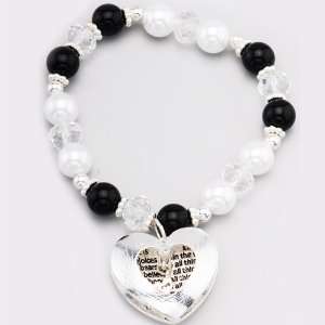    Etched Heart Beaded Inspirational Stretch Bracelet Jewelry