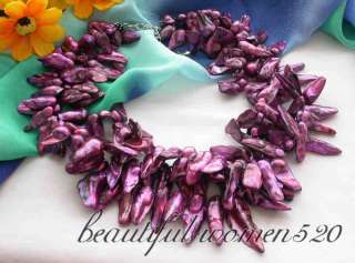 3ROW 30MM foliage PURPLE BAROQUE FRESHWATER PEARL NECKLACE