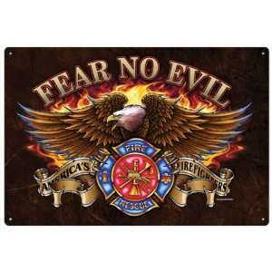  Fear No Evil Eagle Firefighters Vintage Metal Sign: Home 