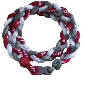  Phiten Triple Braid Necklace   Gray/Red (Maroon)/White 18 