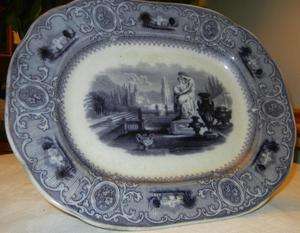 Antique Historic Davenport Turkey Platter FLOW BLUE 18C  