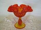 Fenton Art Glass, Colonial Orange Thumb Print Pattern Footed Compote 