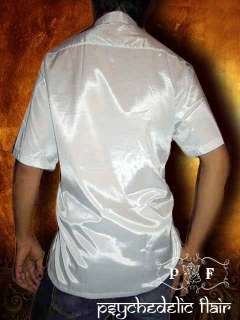   WHITE SHORT SLEEVE SYNTHETIC THAI SILK CASUAL DRESS SHIRT size XXL 2XL