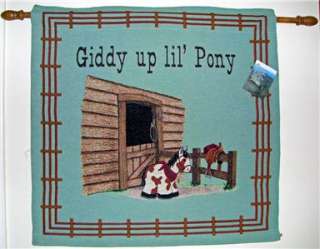 Giddy Up Pony Wall Hanging Child Western Tapestry USA  