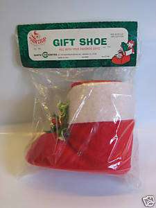 Vintage Santa Claus Large Gift Shoe Felt Holly Deco MIP  