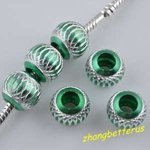 40Pcs Big Hole Green aluminum Spacer Loose beads Bracelets charms 