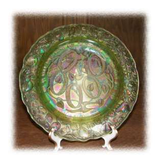 1974 Imperial Green Carnival Glass Christmas Plate  