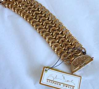 New Stephen Dweck $745 Bronze Chain Bracelet Coral Topaz Stones Beetle 