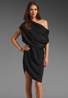 HALSTON HERITAGE One Shoulder Micro Satin Dress in Black at Revolve 