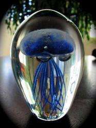 75 Glowing Blue Glass Jellyfish   Handmade  