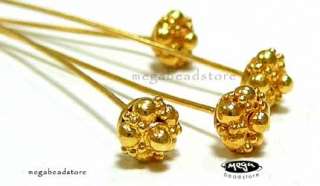 Fancy VERMEIL 24k Gold Bali Head Pins 22 Gauge F261V  