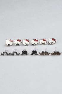 Loungefly The Hello Kitty Mustache 6Pack Stud Earrings  Karmaloop 