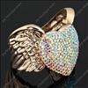   crystal rhinestone love heart Wing Rose goldtone fashion bracelet cuff