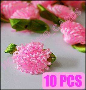10 Pink Satin Ribbon Flowers Applique Trims Organza Bow  