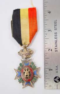 1889 Antique Belgian Maltese Cross Enameled Medical Gilt Medal  