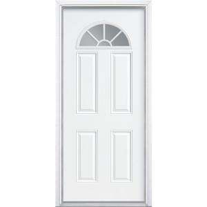   White Prehung Left Hand Inswing Fan Lite Entry Door with Brickmold