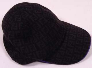 FENDI HAT $495 BLACK/BROWN FENDI ZUCCA LOGO WOOL WINTER BALL CAP SMALL 