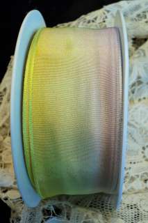 NEW COLOR   FRENCH WIRED ACETATE RIBBON  CHARTREUSE BLUSH OMBRE  1 1/2 