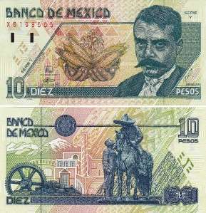 Mexico $ 10 Pesos Emiliano Zapata May 6, 1994 UNC.  
