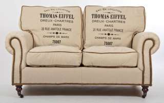 Vintage Stoff Design Zweisitzer Sofa EIFFEL Leder antik  