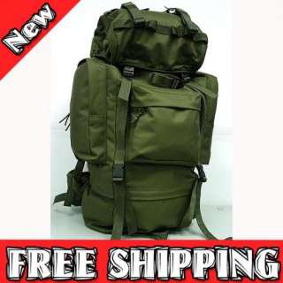 65L Combat Rucksack Camping Backpack Bag Rain Cover OD  
