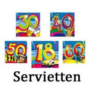 20 Servietten Swirls WUNSCH ZAHL 18 30 40 50 oder 60 Geburtstags PARTY 