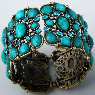 Copper bronze Tibetan blue Resin Rhinestone Bead Fashion Chunky Cuff 