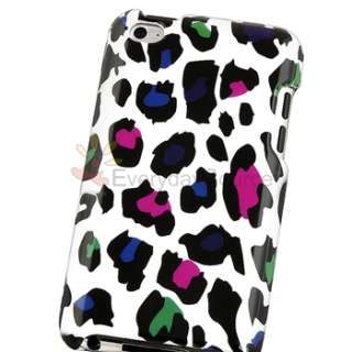 Colorful Leopard Cover Case+6x Zebra Home Button Sticker for iPod 