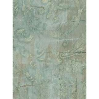 Wallpaper French Aqua Blue Gold Acanthus Damask Scroll  