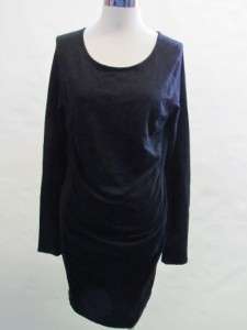 NWOT EXPRESS BLACK ROUND NECK ROUCH FRONT KNIT DRESS, L  