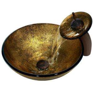 Vigo Copper Sun Sink in Browns/Golds and Waterfall Faucet VGT019RB at 