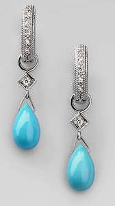  35ct Diamond Turquoise 14k White Gold Lovely Sparkling Earrings  