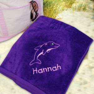 Custom Embroidered Dolphin Beach Towel Pink/Purple/Lime  