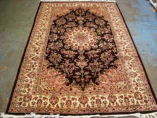 BROWN DELIGHT FIN HAND KNOTTED RUG CARPET SILK WOOL 8X5  