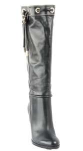 NEW GUCCI 2DIE4 BLACK LEATHER CREST LOGO DRESS KNEE HIGH BOOTS 40/10 