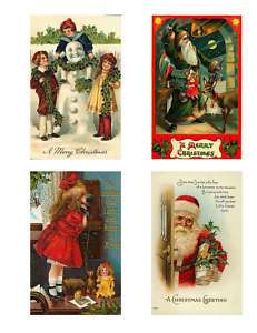 Vintage Christmas Fabric Blocks 4 Adorable Blocks  