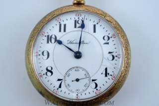 Vintage 10 K Gold Plate Hamilton Mens Manual Wind Pocket Watch  