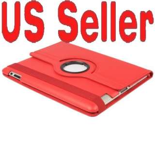 New iPad 2 360 Red Rotating Leather Case Smart Cover Swivel Stand 