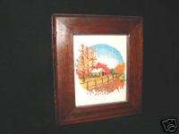Completed Needlepoint Farm House Picture   Wood Frame  