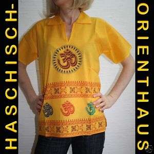 Strand Hemd OM,Indien Bluse,goa hippie Baumwolle Gelb  