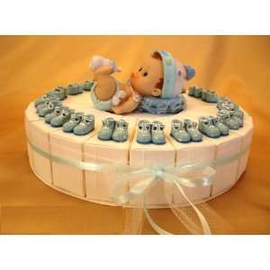 Bomboniere Torte Baby Minischuhe blau Babyschuhe Tortenfigur 