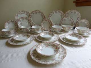   Gold Trellis China Luncheon Set Pink Yellow Roses Plates Cups +  