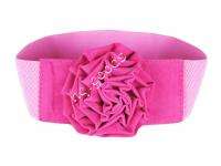 HB175D Rose Flower Elastic Waist Hot Pink Belt 26 33  