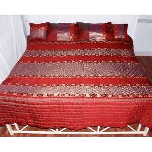 Brocade & Patch Work Silk Quilt with Pillow Cover & Cushion Cover
