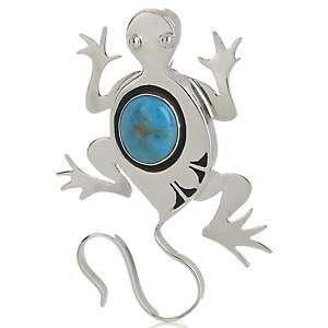 Chaco Canyon Southwest Turquoise Sterling Silver Lizard Pendant at 