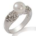   by Veronica™ Cultured Freshwater Pearl and Clear Crystal Band Ring