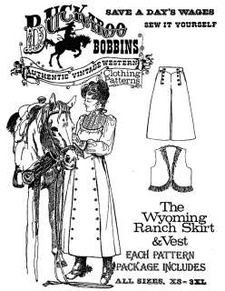1800s Western/Wyoming Ranch Skirt & Vest Pattern XS 3XL  