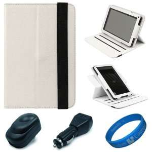 SumacLife White Textured Leather Folio Case Cover with Fold to Stand 
