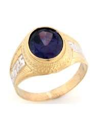   Tone Solid Gold Oval Synthetic Amethyst February Birthstone Mens Ring