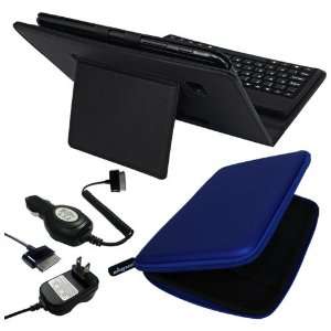  Premium Black Leather Case With Bluetooth Keyboard + Blue 